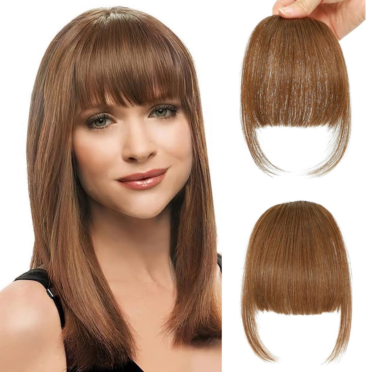 Echt Haar Pony - Haarstukje Vrouwen - Directe Stijl - Natuurlijk Zacht - Lichtbruin