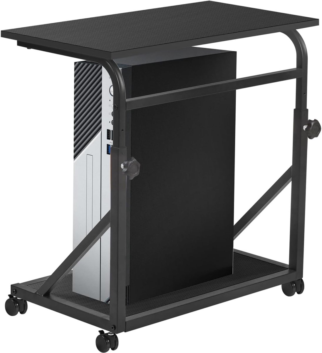 CPU Standaard - Pc Trolley - Thuiskantoor Organisatie - Verstelbaar & Mobiel - 65cm Hoog - Zwart
