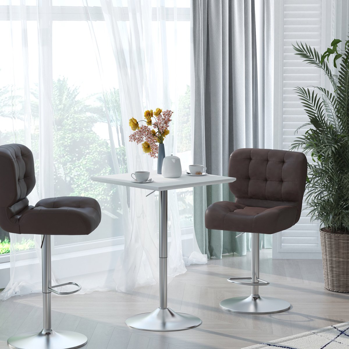 REDOM Bartafel - In Hoogte Verstelbaar - Modern - Voor Keuken Of Balkon - MDF En Staal - Wit - 60 X 60 X 69-92 Cm Natuurlijk hout