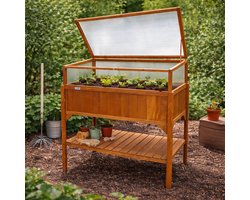 Lendo Online Plantenbak met kweekbak - bloembak - moestuinbak - oppottafel met tuinkas - balkonbak - 97,5x49x120 cm vurenhout - bruin