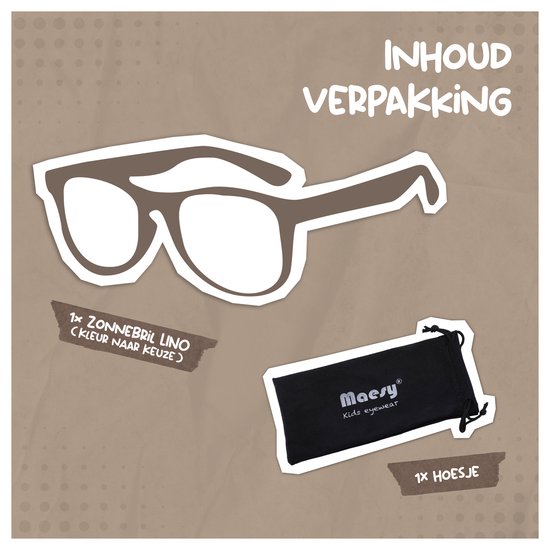Inhoud verpakking: Maesy zonnebril Lino en een zwart microvezel hoesje.