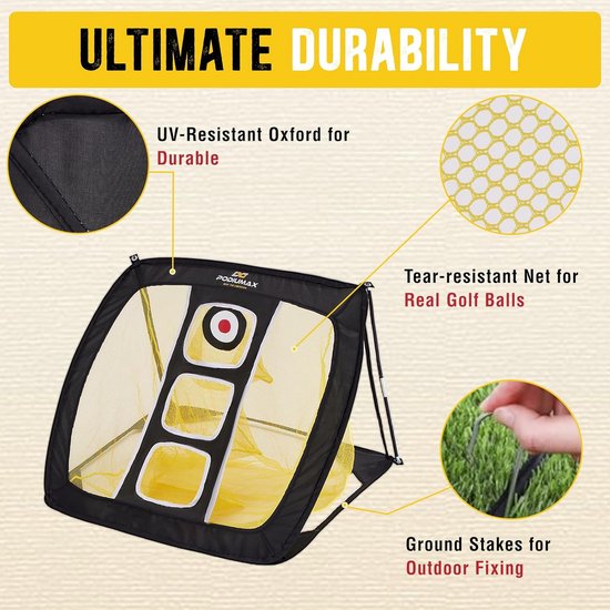 Podiumax Golf Chipping Net - Pop-up Oefennet voor Golf - Incl. Draagtas & Grondpennen - Golf Training Aid voor Binnen en Buiten - Geel/Zwart van Merkloos — afbeelding 2
