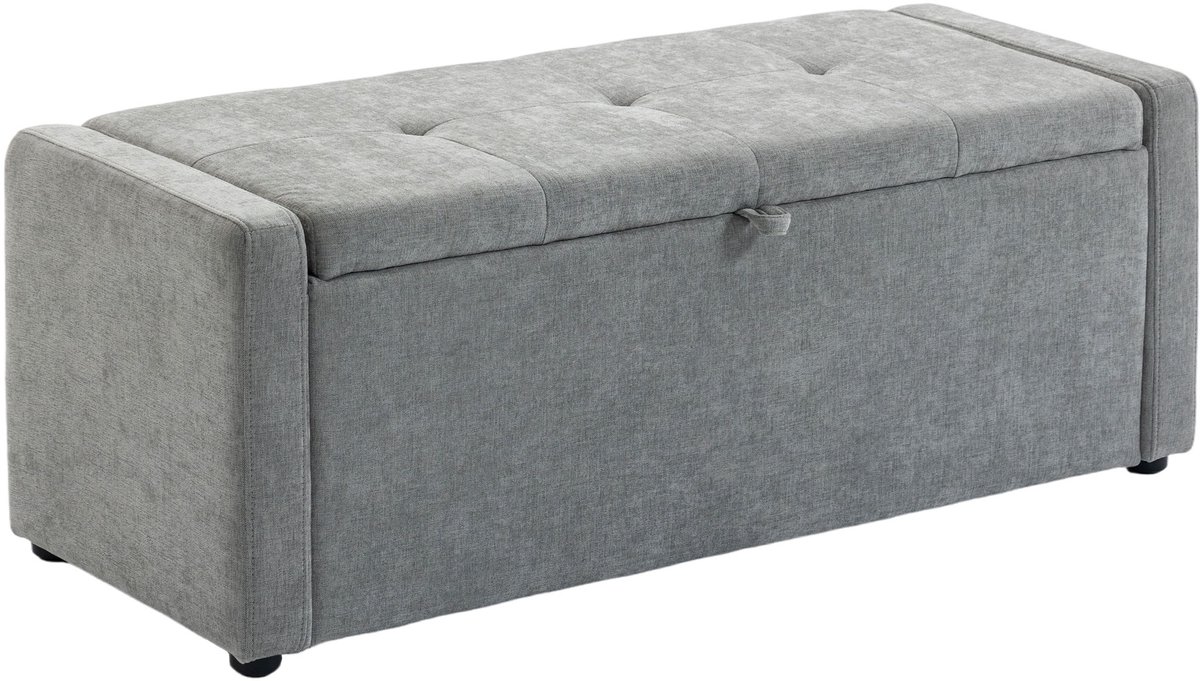 HOMCOM-Opbergpoef-Linnen (100% polyester), Schuim-122 x 48 x 44 cm-Lichtgrijs