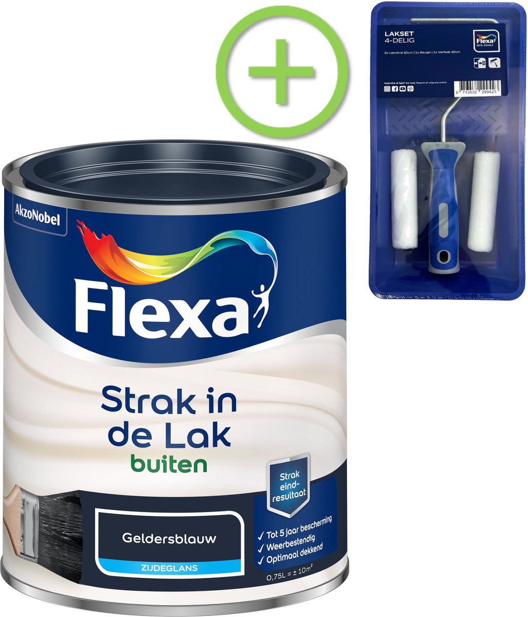 Flexa - Strak In De Lak Buitenlak Zijdeglans - Geldersblauw - 750 Ml + Gratis Flexa Lakset 4-Delig