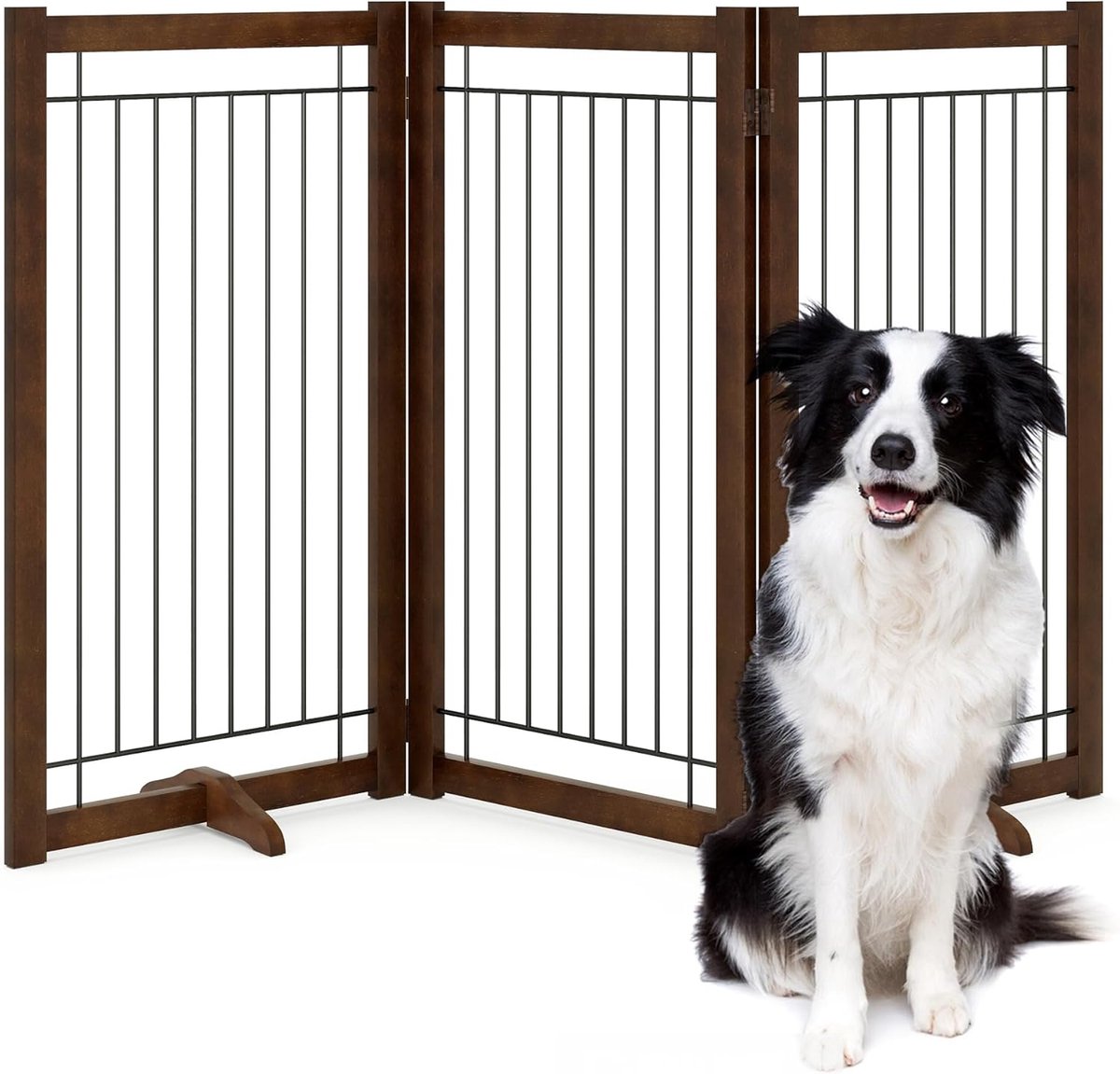 Houten Hondenhek - Huisdierhek - Veilige Doorgang - 3 Panelen Opvouwbaar - 152x91 cm - Walnoot