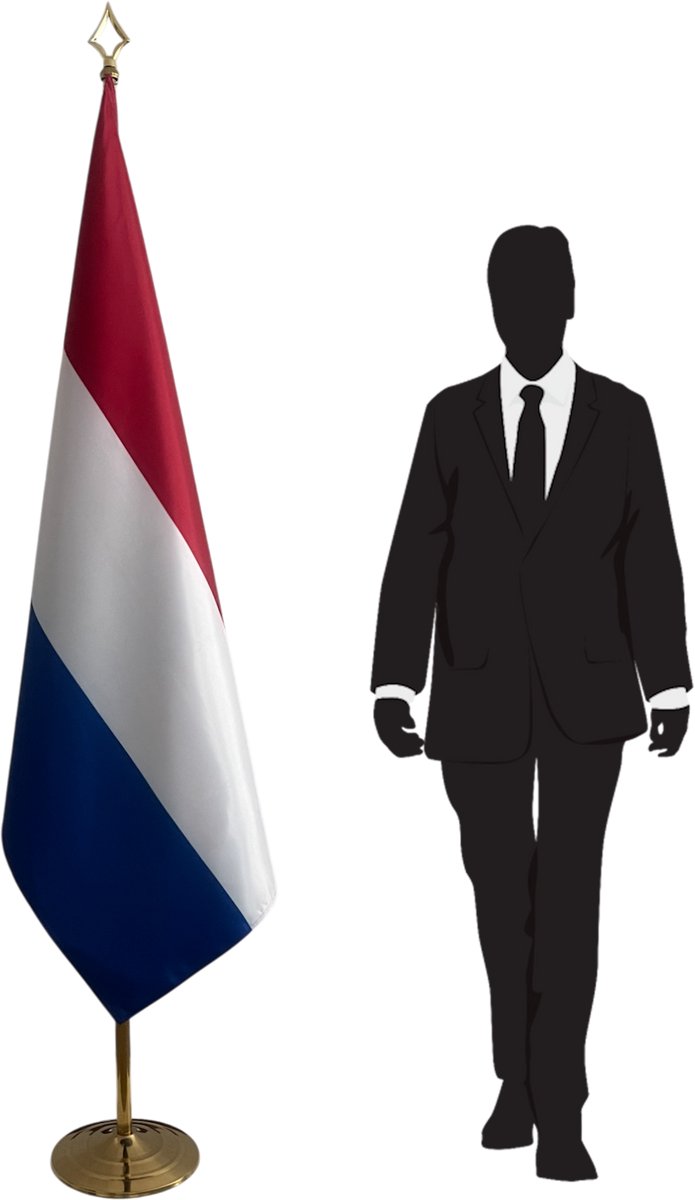 Nederlandse vlag 100x150 cm met RVS voet en telescopische mast – goudkleurig – lanspunt – premium kwaliteit