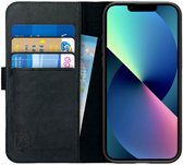 Rosso Deluxe Echt Leer Book Case Hoesje Geschikt voor Apple iPhone 13 | Ruimte voor drie pasjes | Portemonnee Book Case | Met Pasjeshouder | Zwart