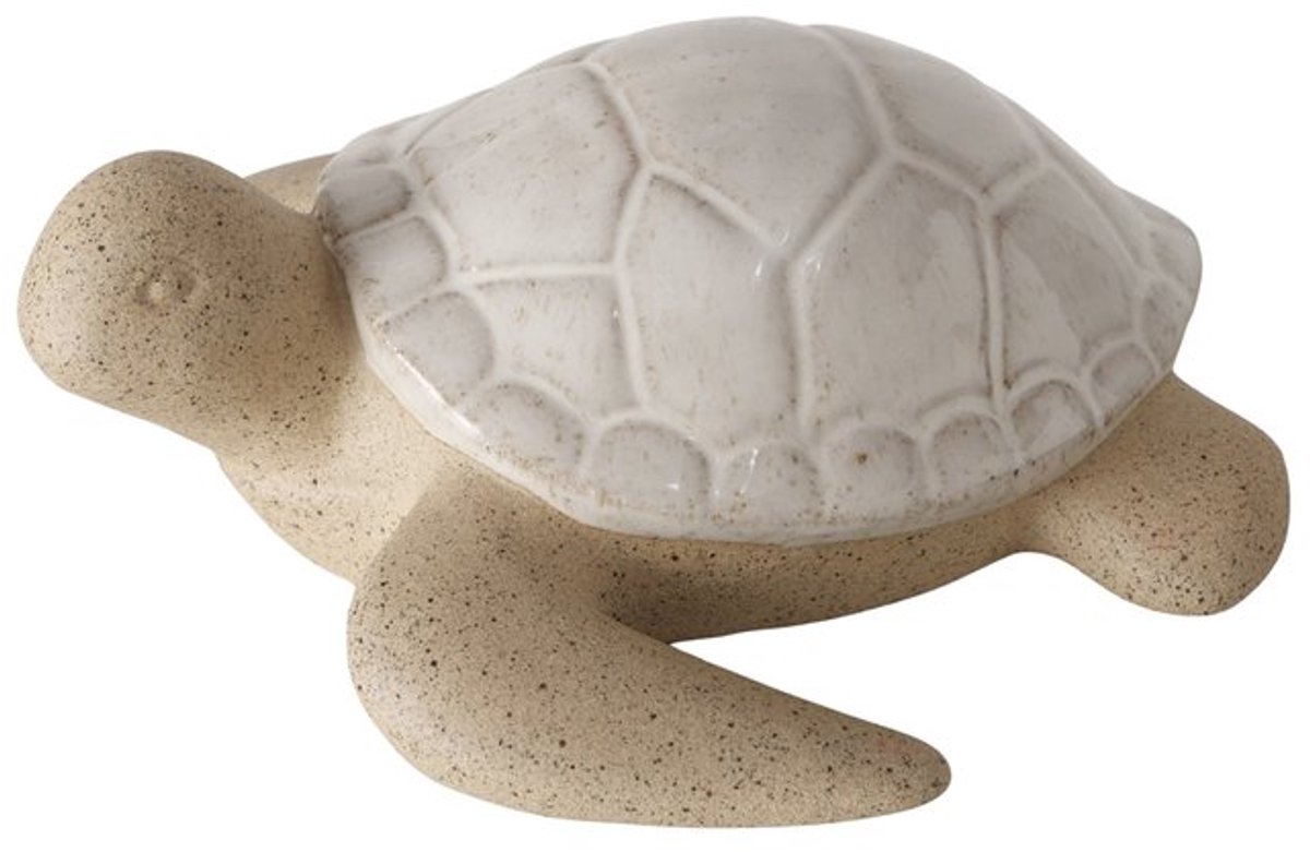 Boltze - Decoratief Beeld - Schildpad - Keramiek/Stoneware - Beige/Wit - 17,5 cm - Turtle