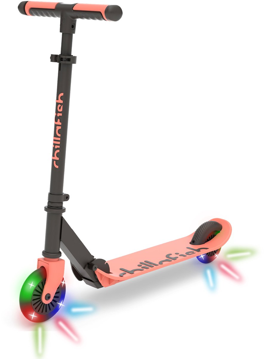 Chillafish Kinderstep jongens en meisjes vanaf 5 jaar met LED wielen - Roze - Step met verstelbaar stuur en voetrem - Opvouwbaar en lichtgewicht met ABEC-5 wielen - Geen batterijen nodig - Model Flexxi Glow