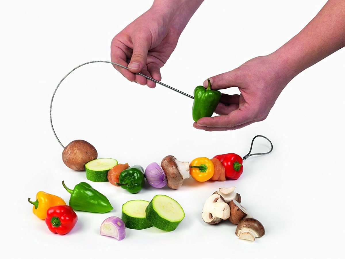 Flexibele grillspies set - BBQ prikkers - Buiten koken - Duurzaam staal - 77 cm lang - Zilver