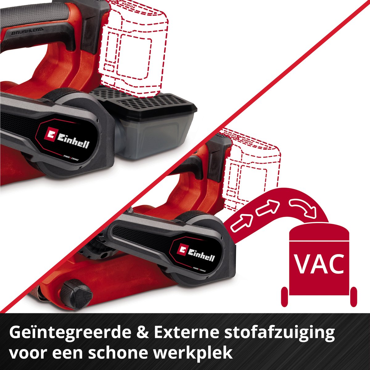 Einhell Professional Accu Bandschuurmachine TP-BS 18/457 Li BL Solo - Power X-Change - 18 V/Li-ion - Koolborstelloze motor - Schuuroppervlak: 126x75 mm - Bandgrootte: 457x75 mm - Incl. 3x schuurband (K80) - Excl. accu en lader – foto 4