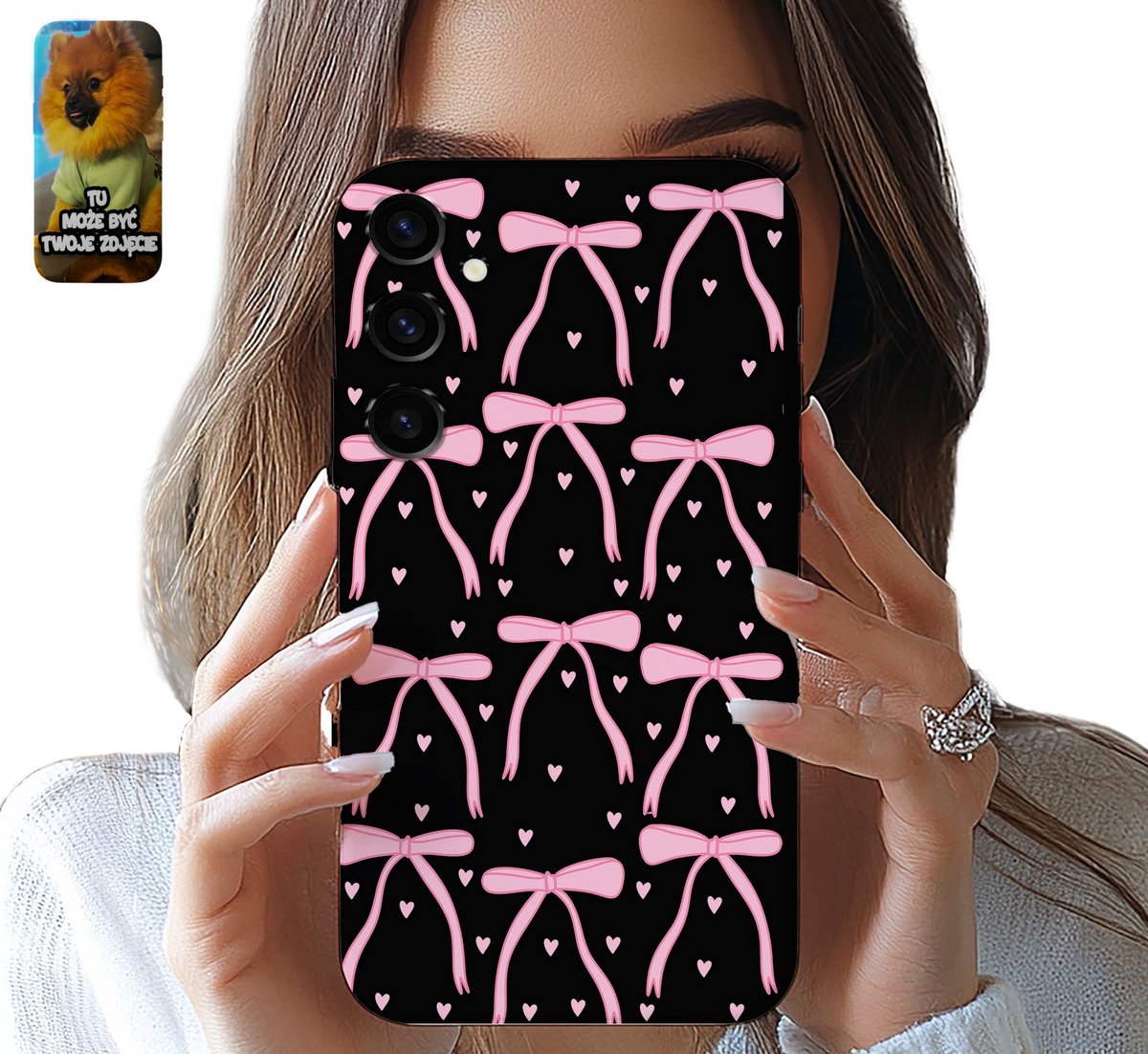 Hoesje Samsung Galaxy S24 roze met strikjes, damespatroon