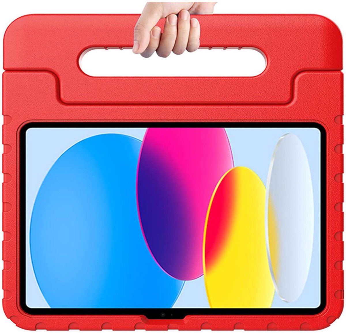 Kinder Tablethoes met Handvat Rood Geschikt voor Apple iPad 11 (2025) A16 / 10.9 (2022) - Tablethoes Kindvriendelijk - Beschermhoes voor Kinderen - Shockproof - met Standaard - Tegen Vallen