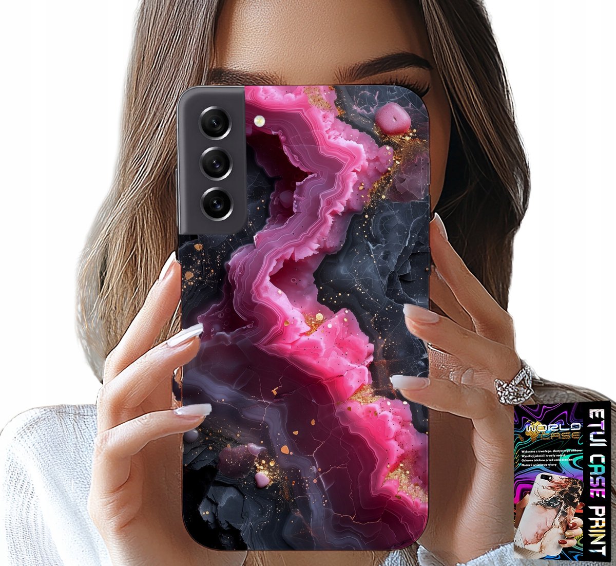 HOESJE VOOR SAMSUNG GALAXY S22 - ROZE MARMEREN ACHTERKANT, MODIEUZE PATRONEN