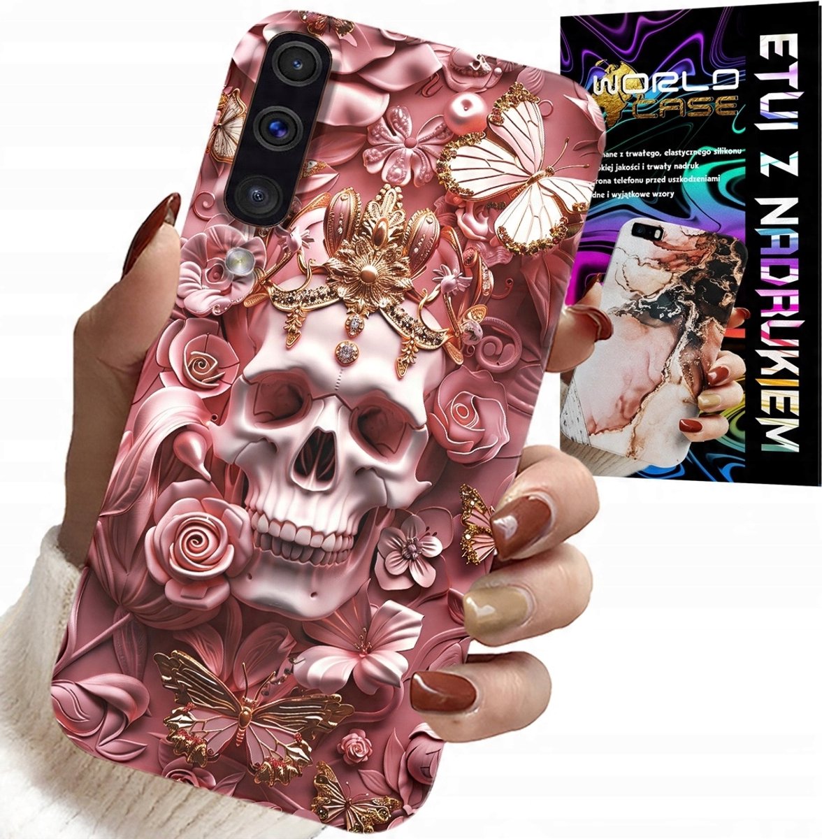 Hoesje voor Samsung A50 / A30S - Vrouwelijk, modieus patroon, schedel met rozen