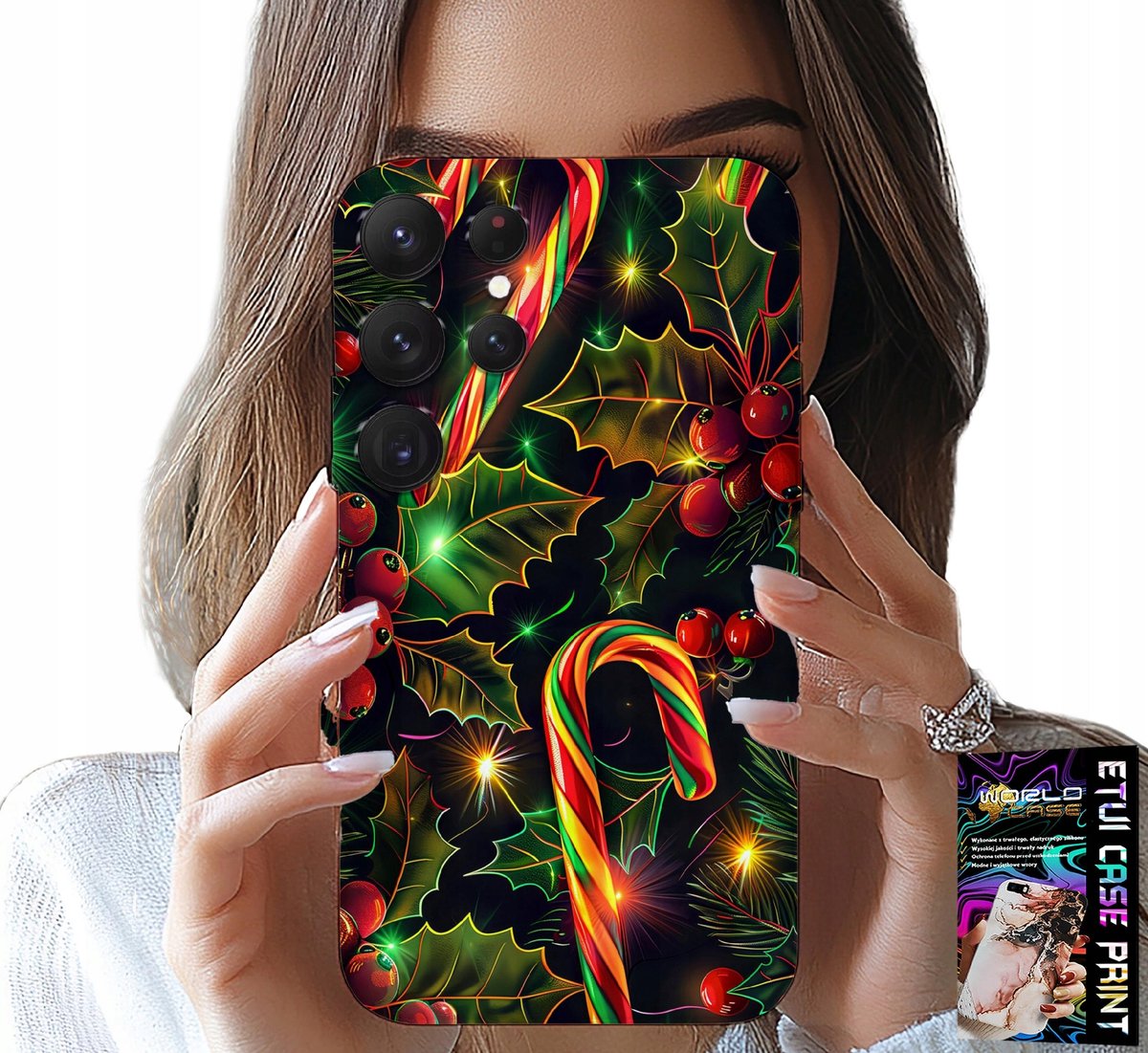 HOESJE VOOR SAMSUNG GALAXY S24 ULTRA - SUIKERSTOKJE, MARETOE, KERSTBOOM + GLAS