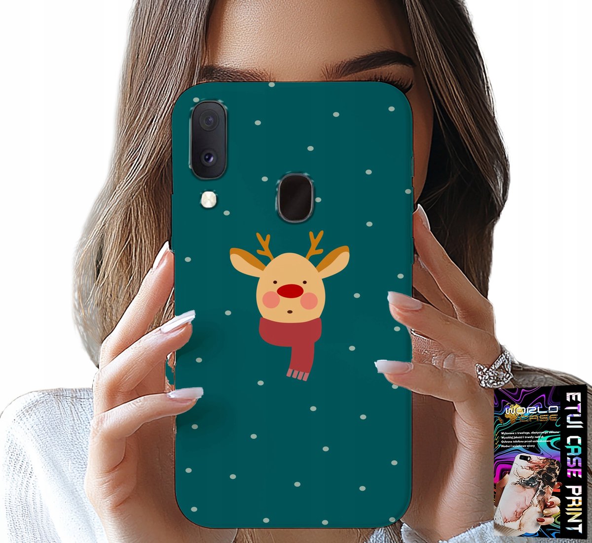 HOESJE VOOR SAMSUNG GALAXY A40 - RENDIER OP EEN GROENE ACHTERGROND MET KERSTPATRONEN