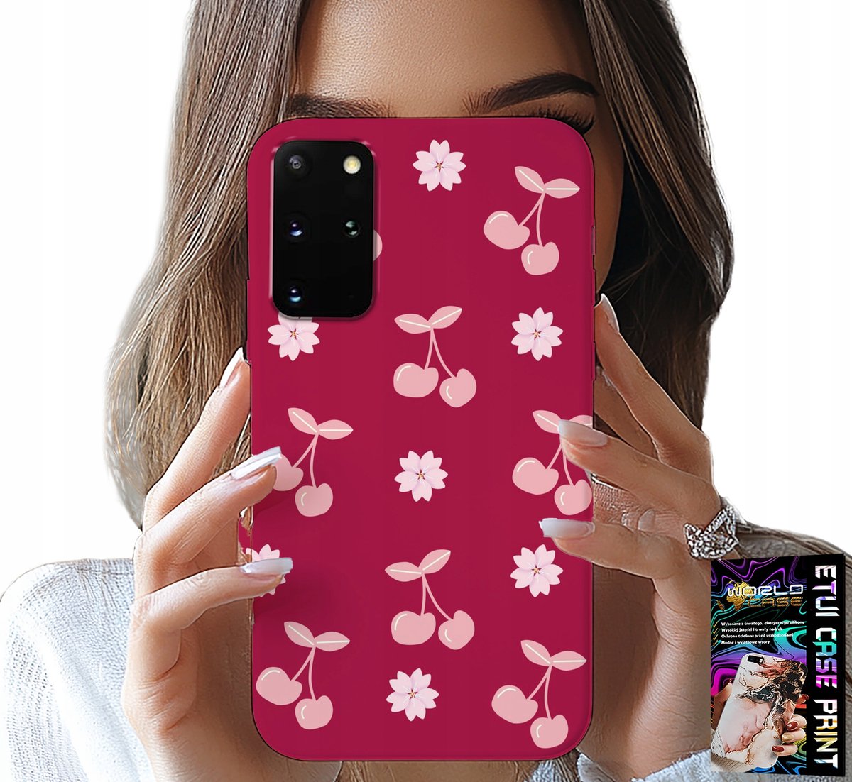 HOESJE VOOR SAMSUNG GALAXY S20 PLUS - KERSEN, KERSEN OP EEN BORDEAUXROOD ACHTERGROND + FILM