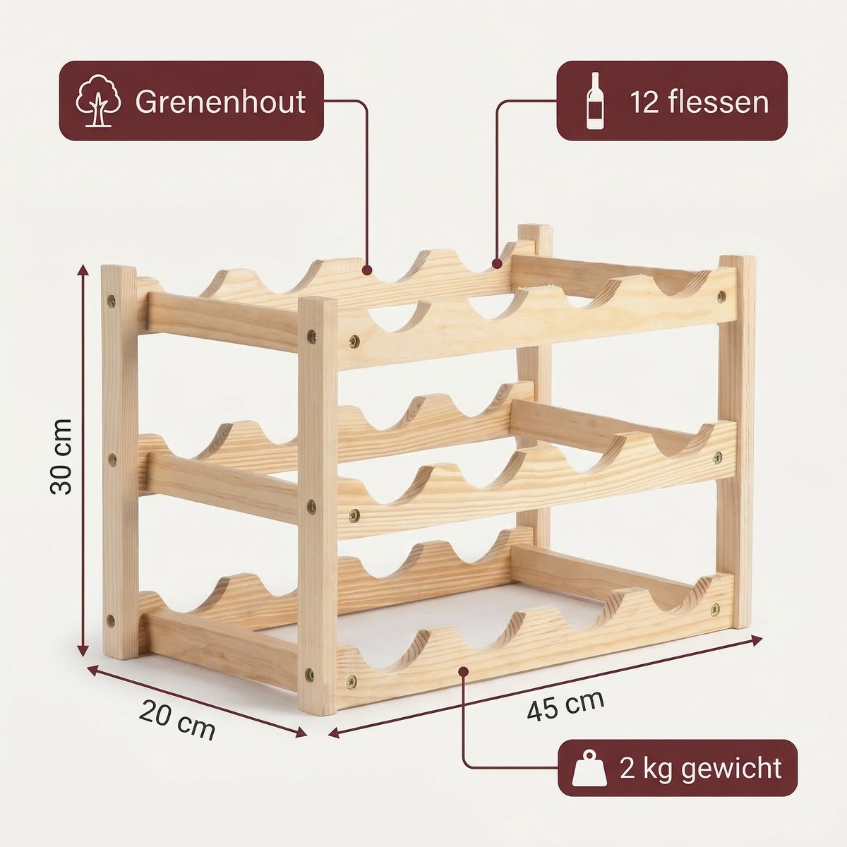 Lomera Wijnrek - Flessenrek - Houten Wijnhouder - Stapelbaar Wijnflessenrek - Wijnfleshouder - Flessenhouder - Wijnopslag - Wijnkist Staand - Voor 12 Flessen — cadeau in Wonen & Interieur - foto 5