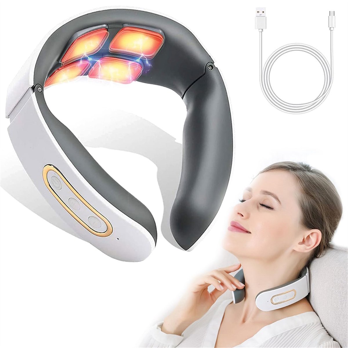 carmdering - Nekmassage apparaat - Nekmassage - Puls Nekmassager - Cervicale Wervelkolom - 11-in-1 Nekoplossing - 6 Standen 9 Intensiteiten - Draagbare Nekontspanning - Perfect voor Thuis - Kantoor