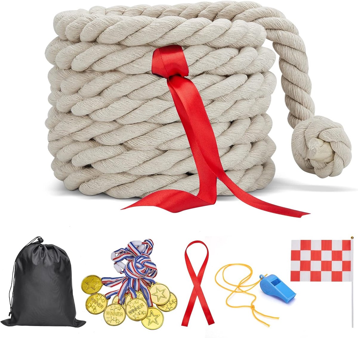 Touwtouw voor Spel - Touwtrekken Set - Buitenactiviteiten Feest - Duurzaam Katoen Materiaal - 21 Voet Lengte - Gebroken Wit