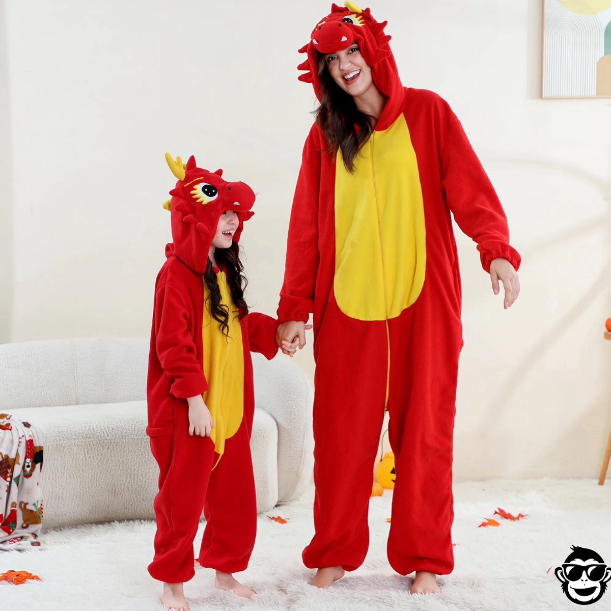 BoefieBoef Dieren Onesie Chinese Draak voor Kinderen 9-12 Jaar – Pyjama Dieren Verkleedpak – Warme Flanel Jumpsuit met Capuchon – Knuffelpak & Huispak – Zwemles – Carnaval, Halloween & Sinterklaas Cadeau – Jongens & Meisjes - Rood Geel — afbeelding 9