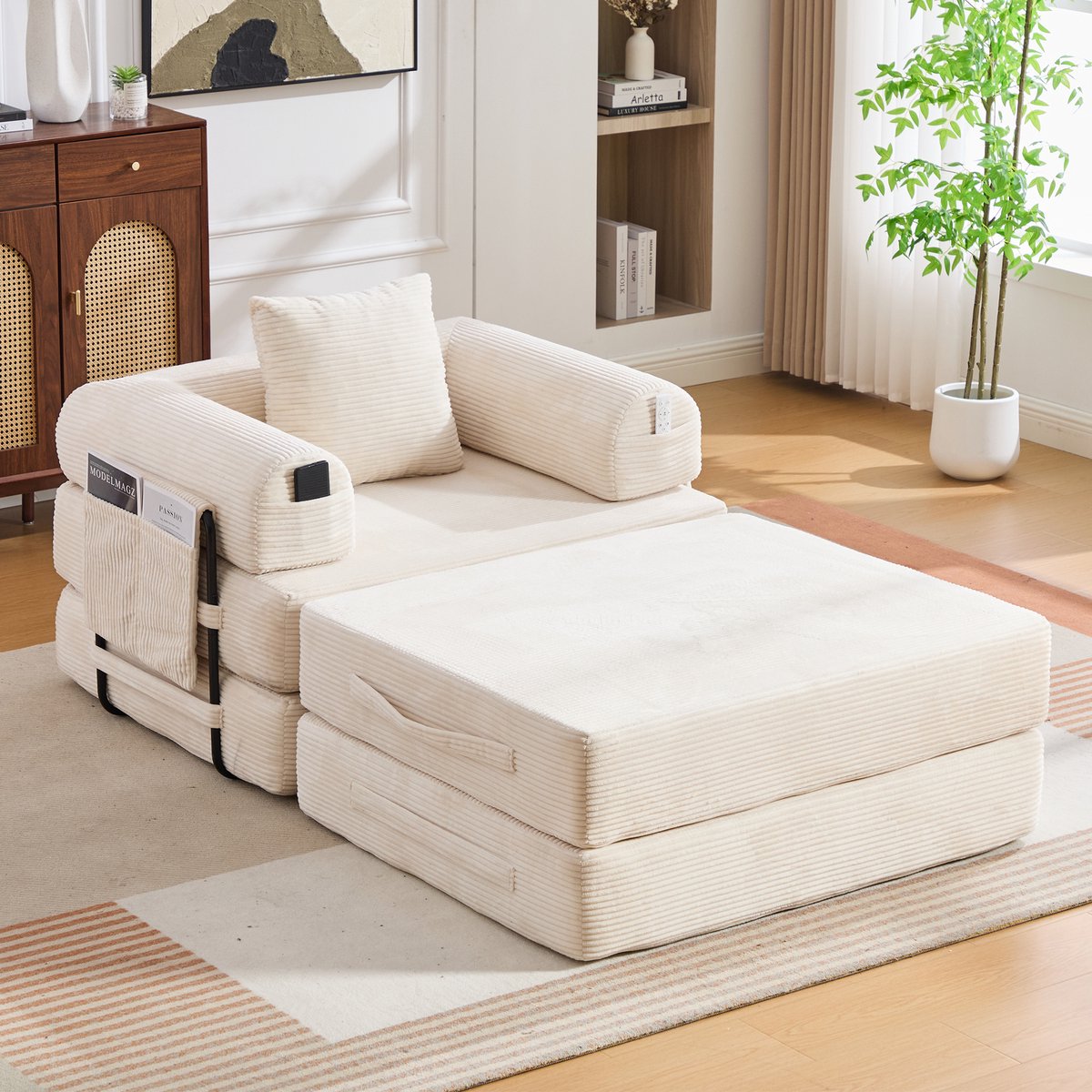 OKWISH Relaxstoel Met Hocker 112 x 190 x 67 cm - Ergonomisch En Modulair - Voor Woonkamer 