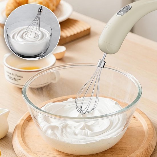 Draadloos oplaadbare handmixer, draagbare elektrische garde (met 5 snelheidsstanden), krachtige mixer Geschikt voor het bakken van taarten, crèmes en desserts, een geweldig hulpmiddel Geschikt voor thuiskoken en doe-het-zelfkeukens (beige). van Merkloos — afbeelding 5
