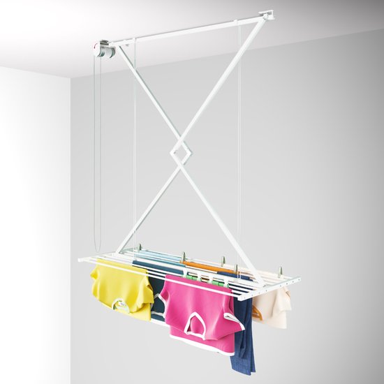 Foxydry Mini 152 cm étendoir de plafond manuel - 11,5 m d’étendage - blanc