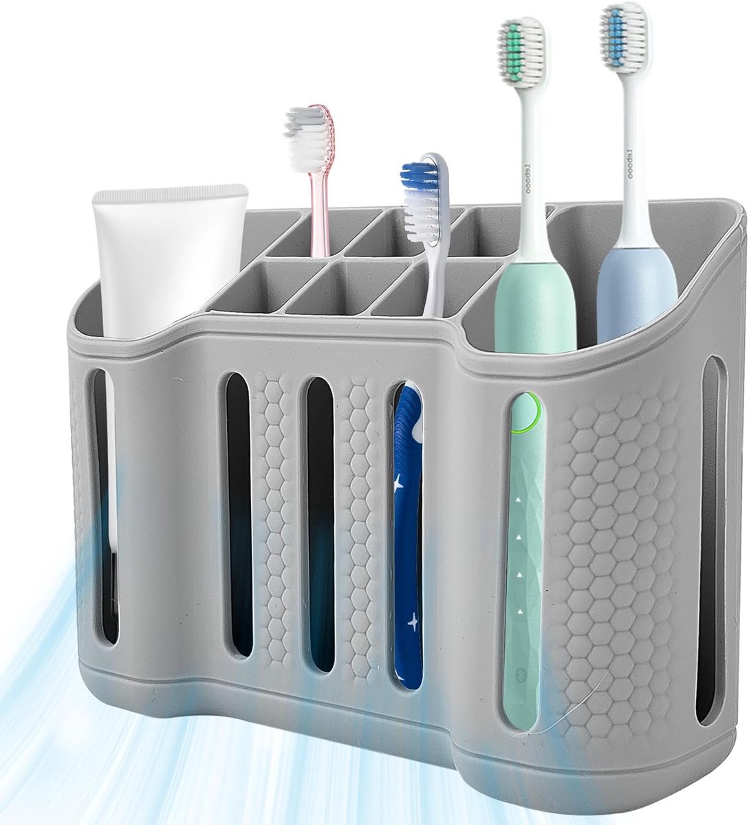 Silicone Opberger - Badkamer Organizer - Aanrecht Netjes - 8 Vakken - 16x12x5 cm - Grijs