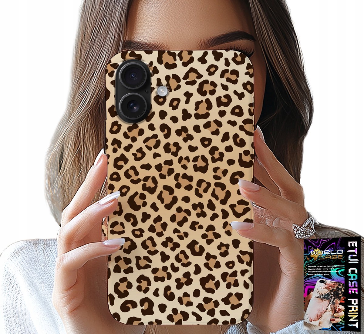 iPhone 16 Plus hoesje - Luipaardprint achterkant, modieuze vrouwelijke patronen