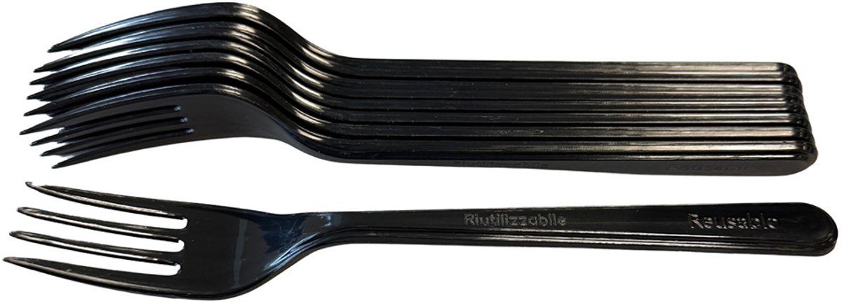 Herbruikbare Plastic Vorken – Zwart – PS Materiaal – 18 cm – 100 stuks – Stevig & Lichtgewicht – Geschikt voor Warm & Koud