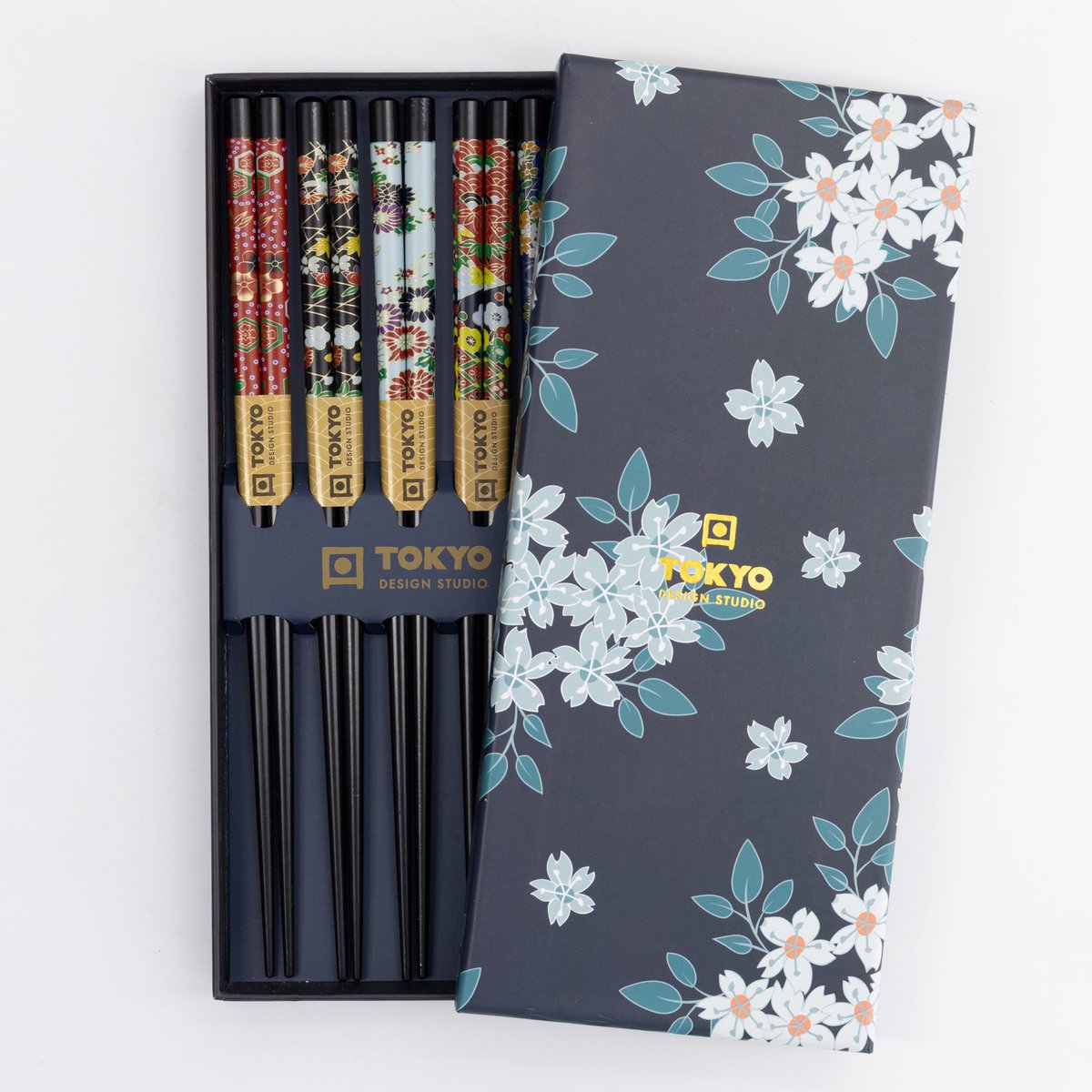 Tokyo Design Studio – Eetstokjes Giftset – Cherry Blossom – Blauw – 5 paar