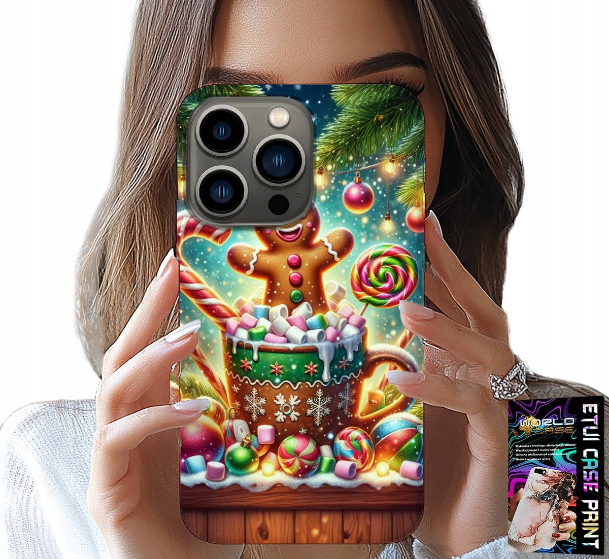 HOESJE VOOR IPHONE 16 PRO - PEPERKOEK KERSTPATROON + GLAS