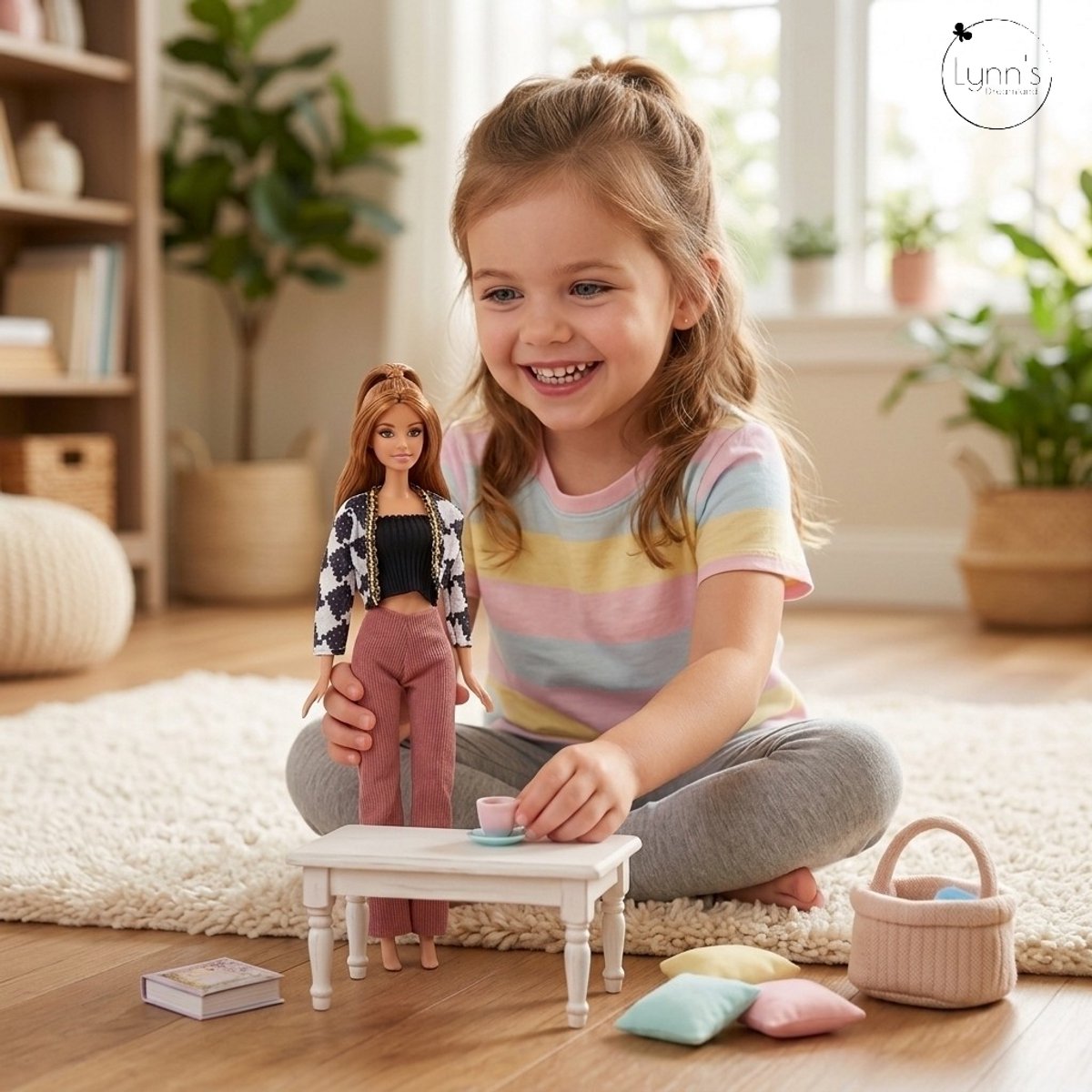 Lynn's poppenkleertjes - Set 'Riley - Geschikt voor modepop - Set van 6 outfits - Jurk, broek, rok, topje, trui, jas - In cadeauzakje — afbeelding 9