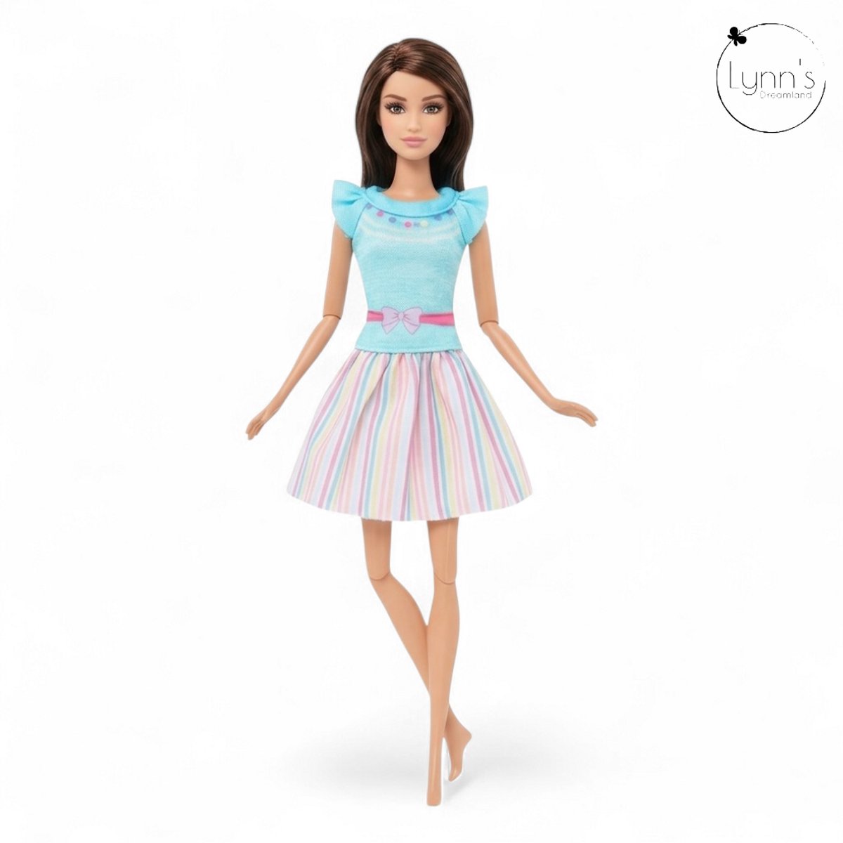 Lynn's poppenkleertjes - Set 'Riley - Geschikt voor modepop - Set van 6 outfits - Jurk, broek, rok, topje, trui, jas - In cadeauzakje — afbeelding 7