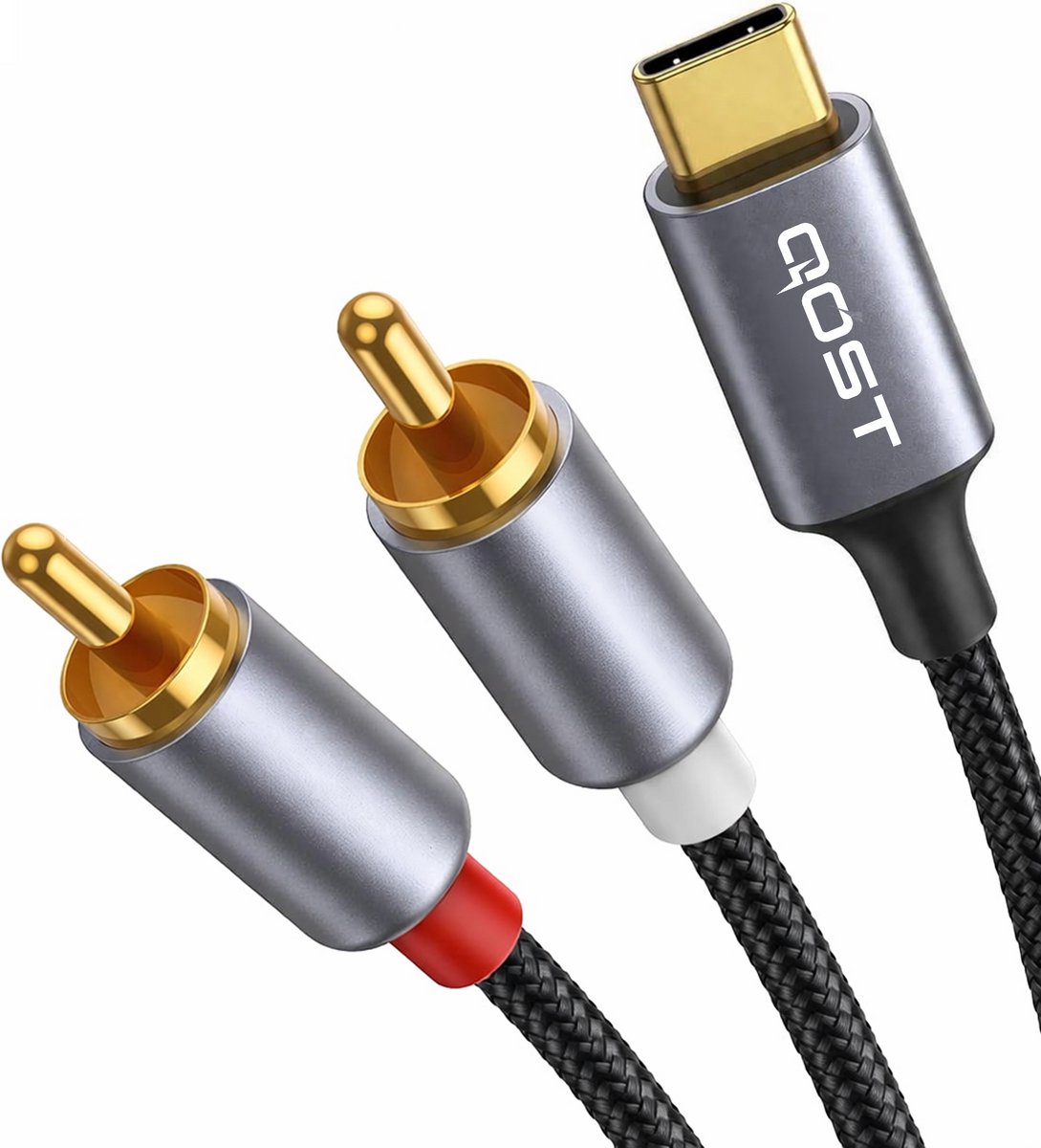 Qost - USB-C naar RCA audio kabel - DAC chip - Hi-Fi - 24 bit / 96 Khz -DAC chip - 3 Meter - Type C naar 2RCA