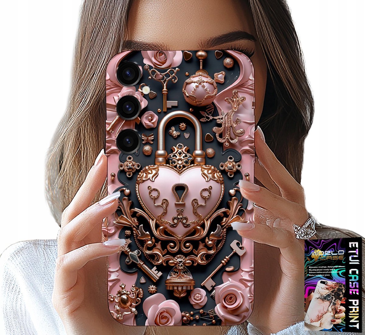 HOESJE VOOR SAMSUNG GALAXY A14 5G - VROUWELIJK, MODIEUS PATROON, HARTJE MET ROOS EN HARTJE