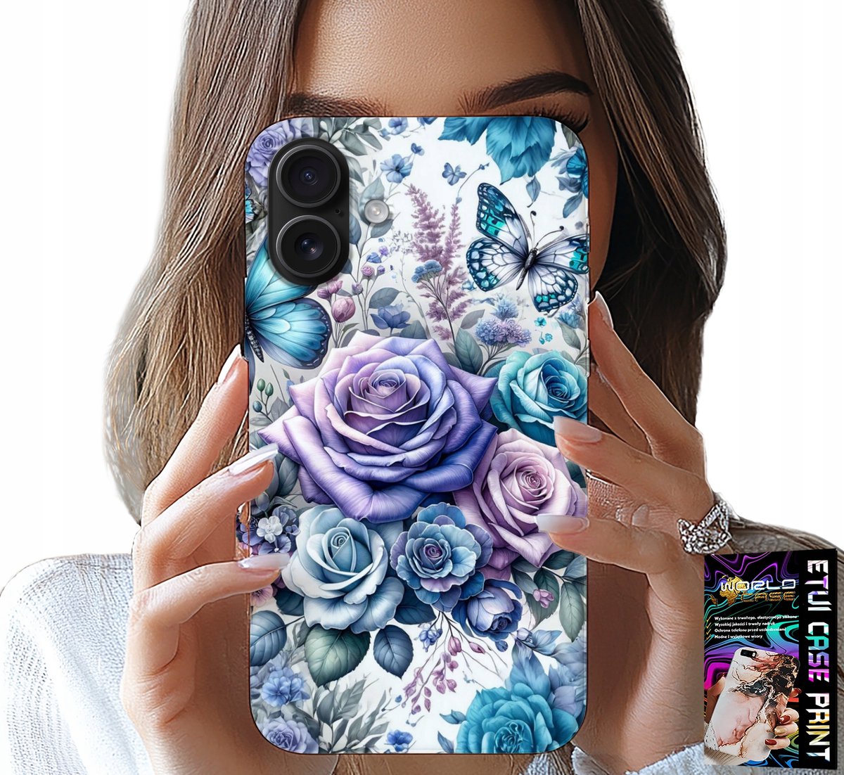 iPhone 16 hoesje - Bloemenpatroon met rozen + glas