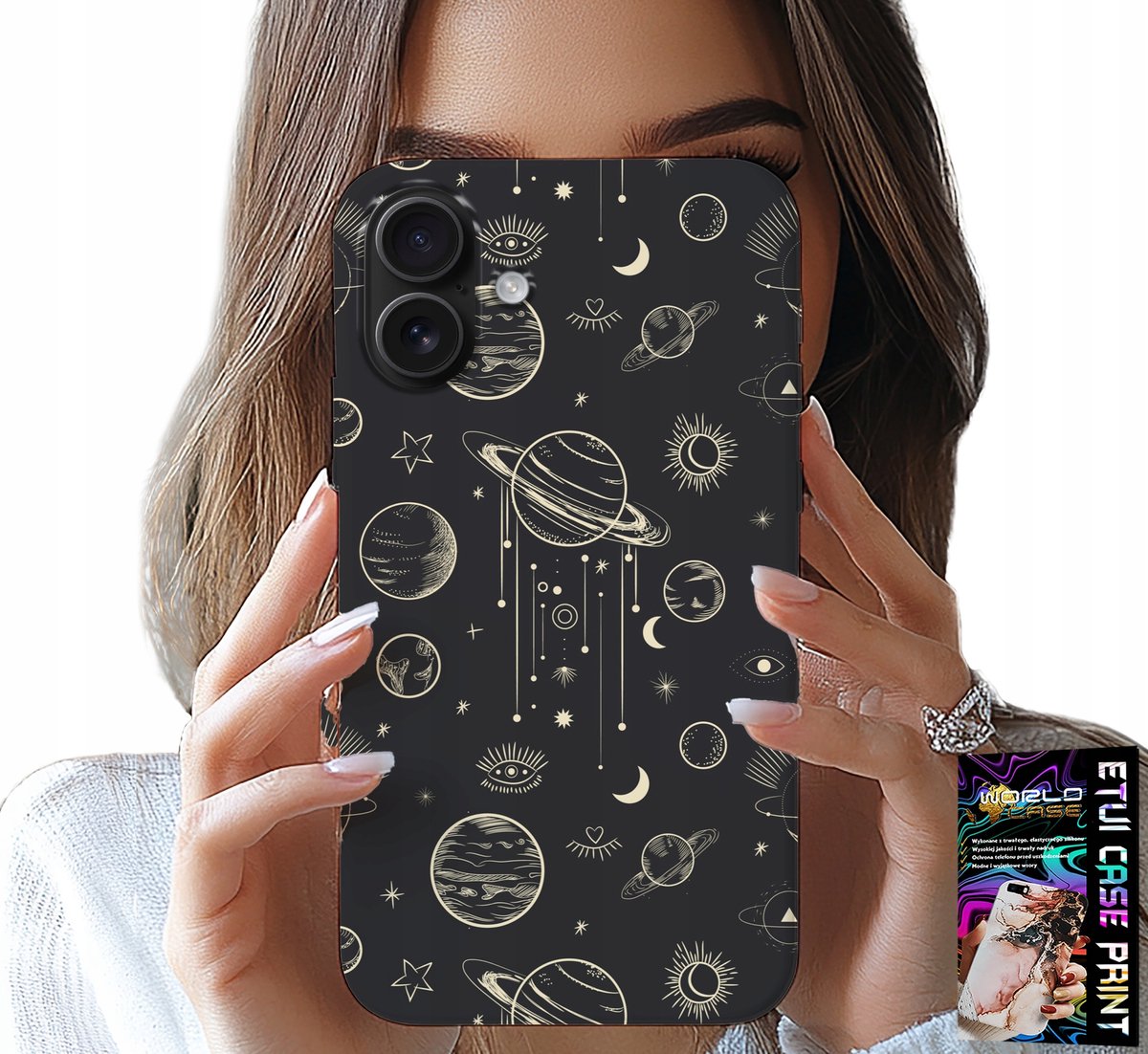 HOESJE VOOR IPHONE 16 - RUIMTEPLANETEN STERREN MAAN + GLAS
