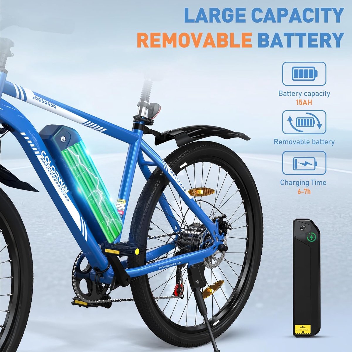 Colorway Elektrische Fiets BK15 - Trendy 26Inch Mountain EBike met Afneembare 36V 15Ah Lithium Batterij - City Commuter E-Bike met 250W Motor - 7 Versnellingen - IP54 Waterdicht thumbnail 6