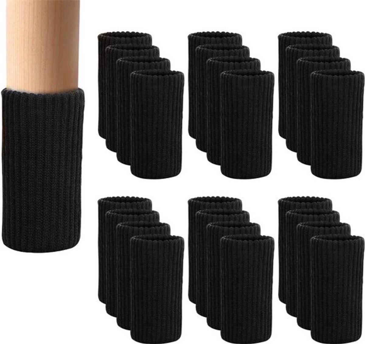 Livenzo - Elastische Stoelpoot Beschermers Set van 24 Zwart – Stoelsokken – Viltjes Stoelpoten – Stoelpoot Sokken – Stoelbeschermer