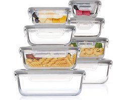Glazen vershouddozen met deksel - 6-delige set, compact en lekvrij - 370 ml opslagcontainers voor voedsel en maaltijden