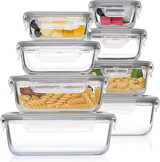 Boîtes de conservation en Verres avec couvercles - Lot de 6 pièces, compactes et étanches - 370 ml