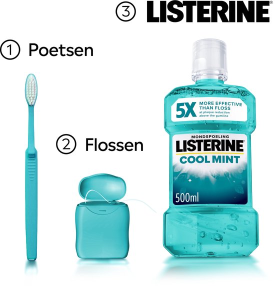 Listerine Cool Mint mondwater - verfrissende mondwaterspoeling voor bestrijding van schadelijke bacteriën voor gezond tandvlees - 3x500ml