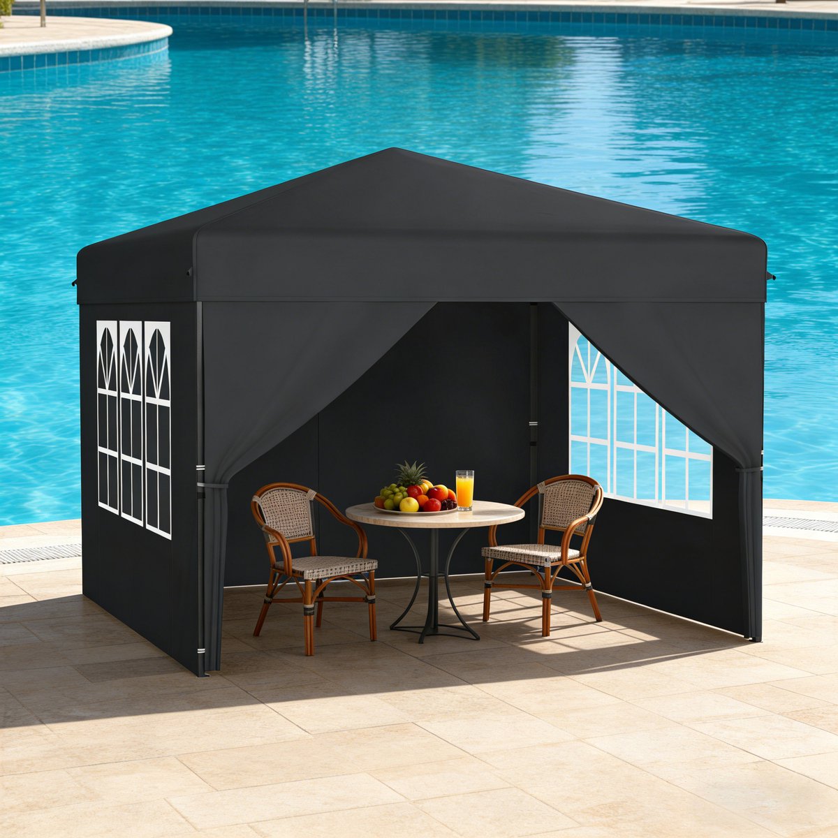 Pop-Up Paviljoen 3x3m - Waterdicht - Stabil - Winterbestendig - Anti-UV - Opvouwbaar Paviljoen - Met 4 Zijwanden - Eén-Knop Centrale Vergrendeling - Partytent - 3 Trappen Hoogte Verstelbaar 240-260cm - Tuinent - Antraciet - NAIZY