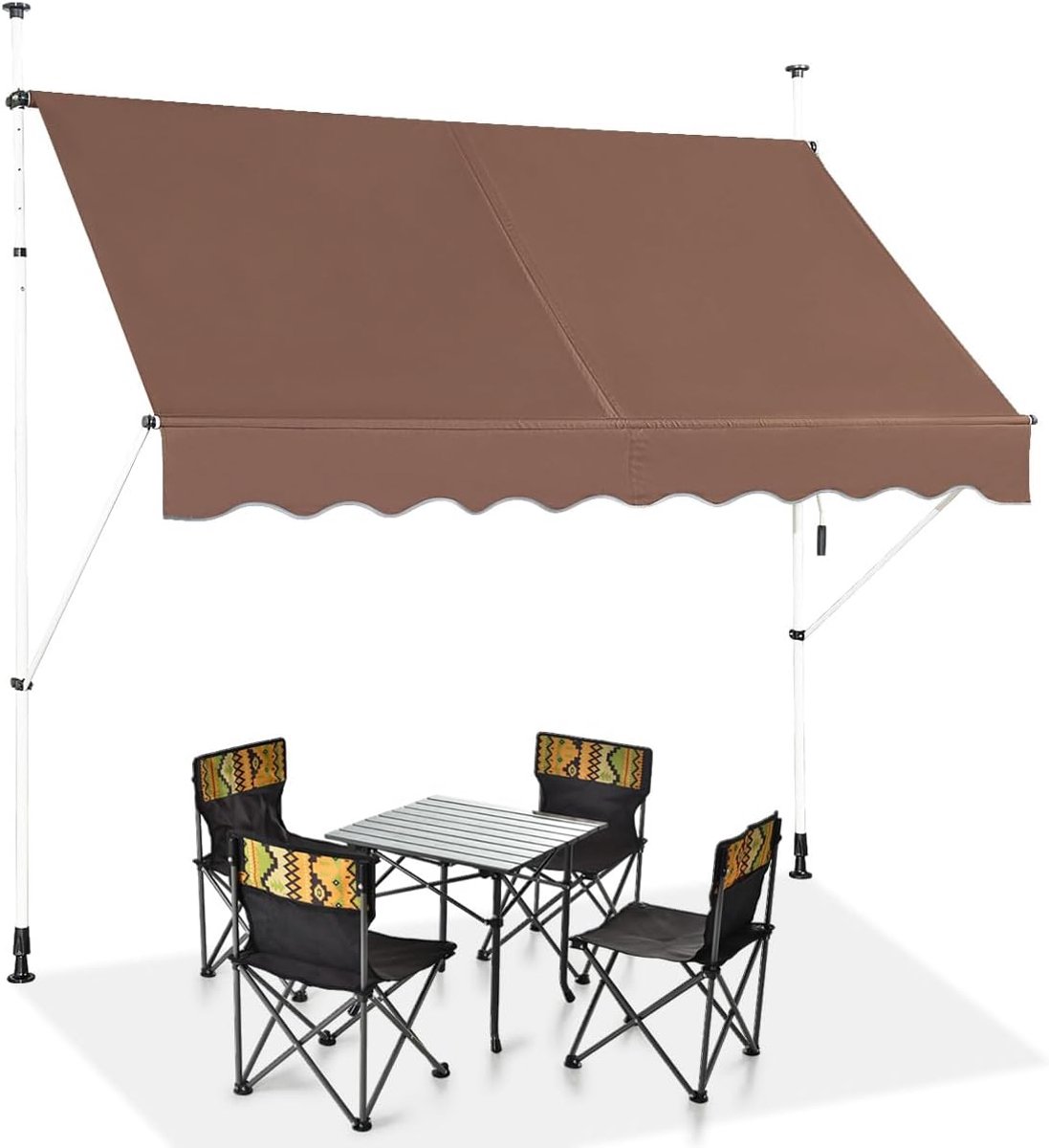 KOMFOTTEU Klemluifel, 200 cm breed, luifel voor balkon, zonder boren, luifel met handslinger, uv-bestendig, in hoogte verstelbaar, waterafstotend, zonwering voor balkon, terras en tuin