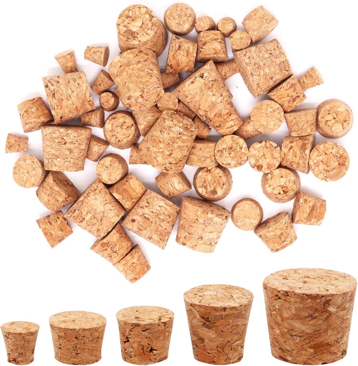 Kurkstoppen Set - Flessen Kurk - Ambacht & Opslag - 60 Stuks Assortiment - 5 Maten