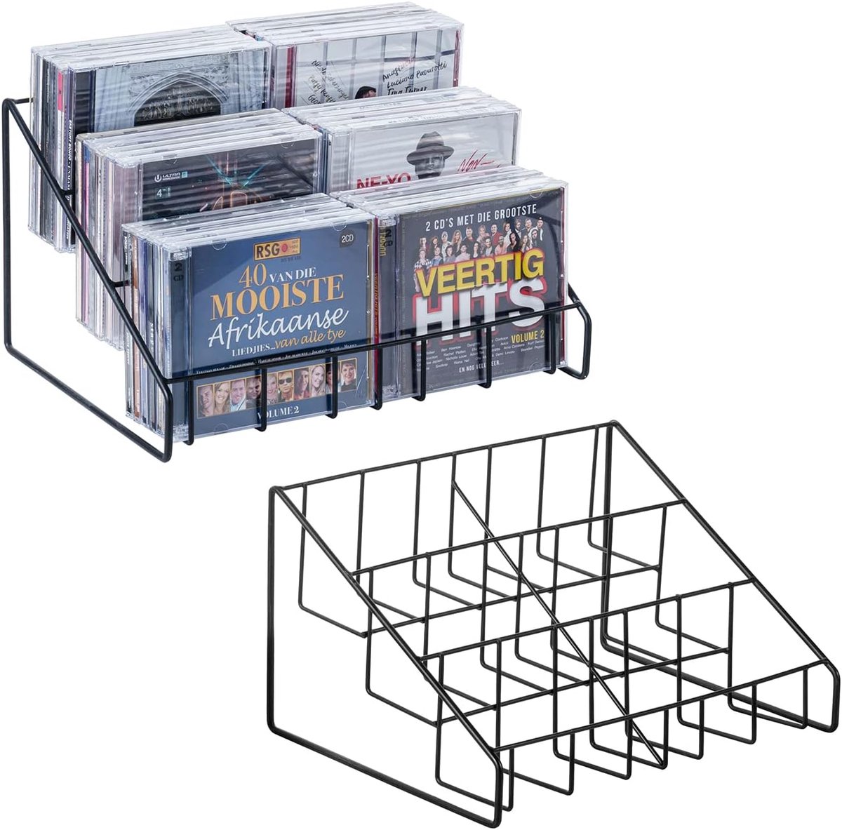 CD Opbergrek - Media Organizer - Snel Selecteren - Stapelbare Treden - Set van 2 - Mat Zwart