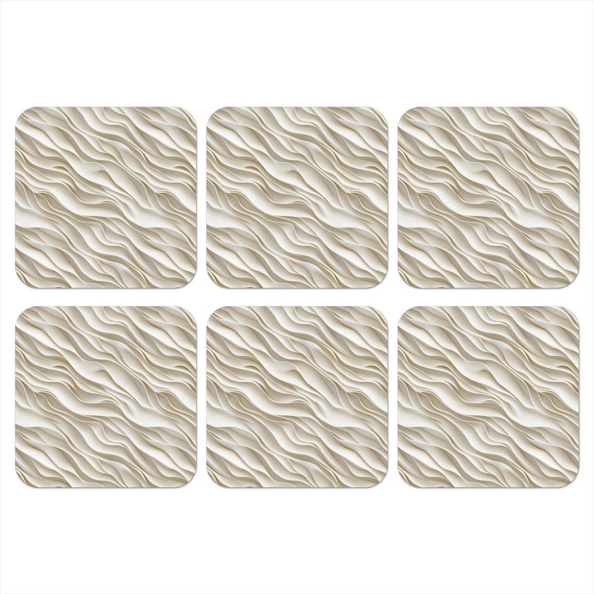 Onderzetters voor glazen - Golven - Wit - Minimalistisch - 10x10 cm - Glasonderzetters - 6 stuks